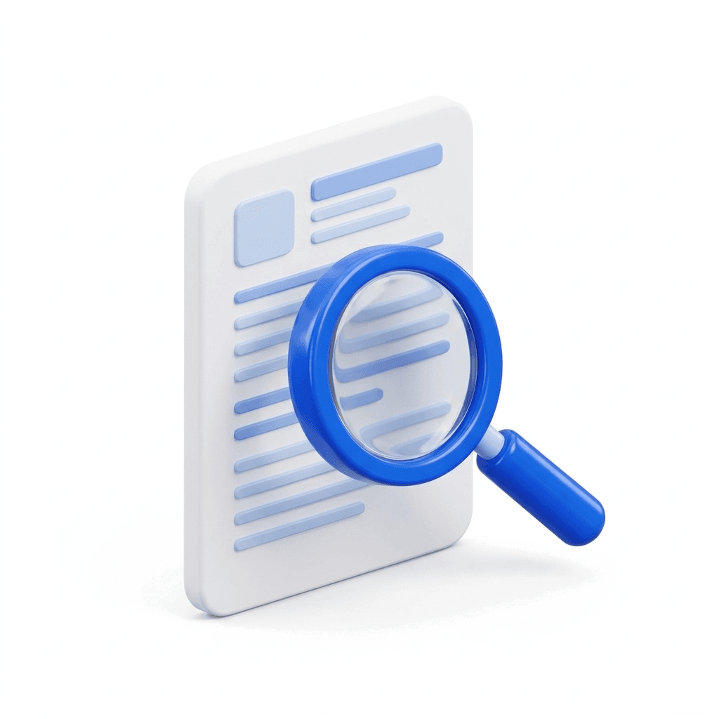 Resume and magnifying glass illustration