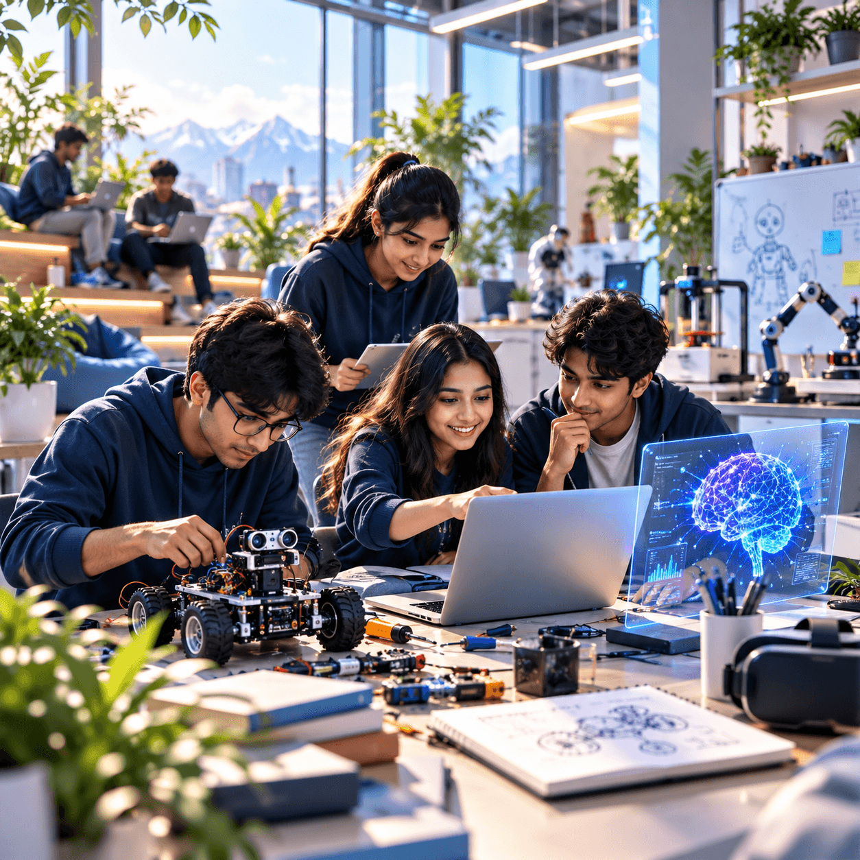 Students actively engineering autonomous robotics at K.N.Erve lab